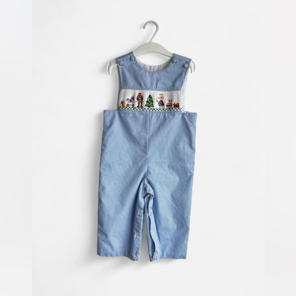 Blue Gingham Smocked Holiday Romper